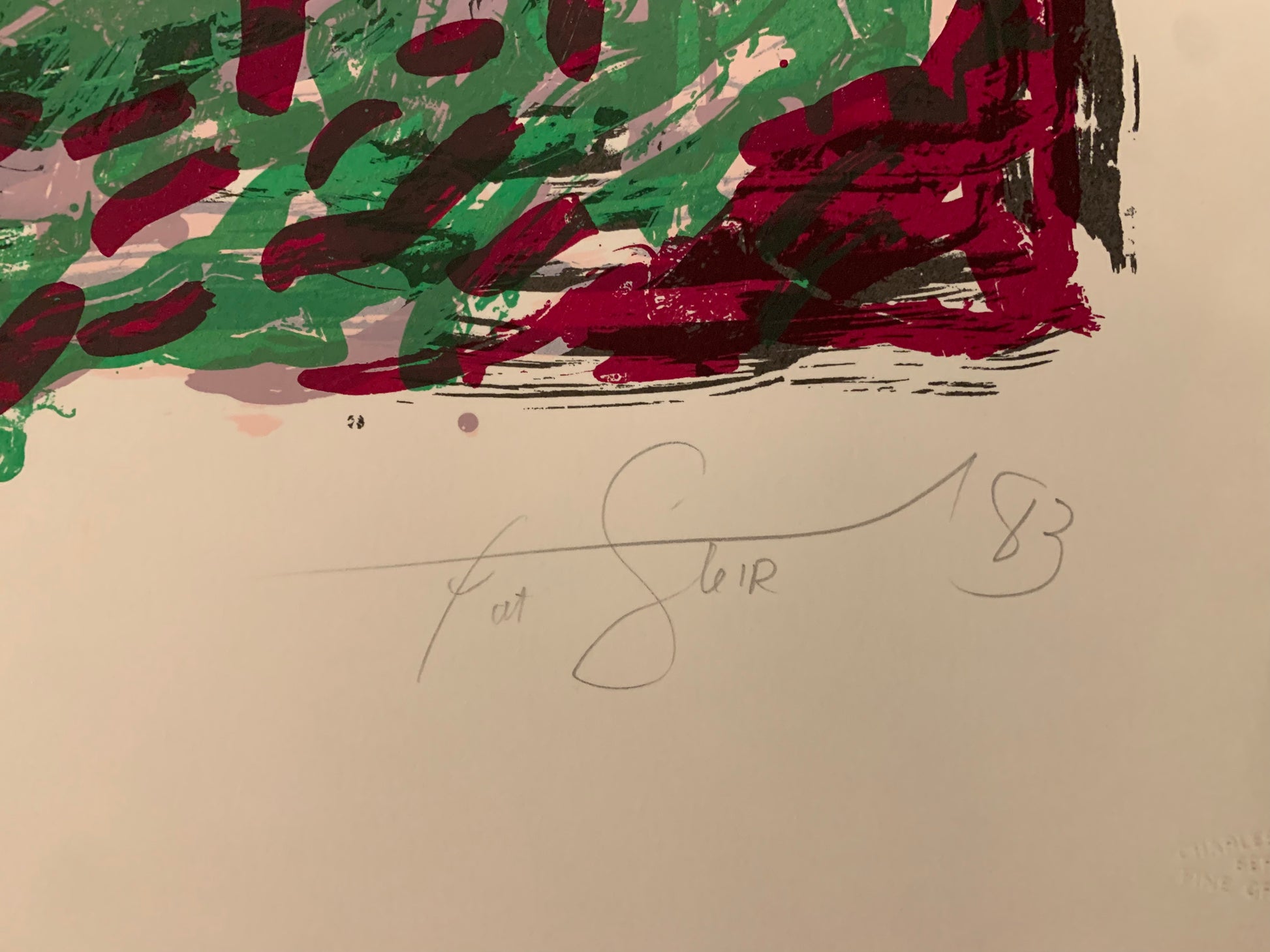 	Photo of Pat Steir’s signature on the bottom right corner of the artwork.